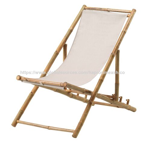 Tumbona Plegable de Bambú con Lona - Silla de Salón para Exterior