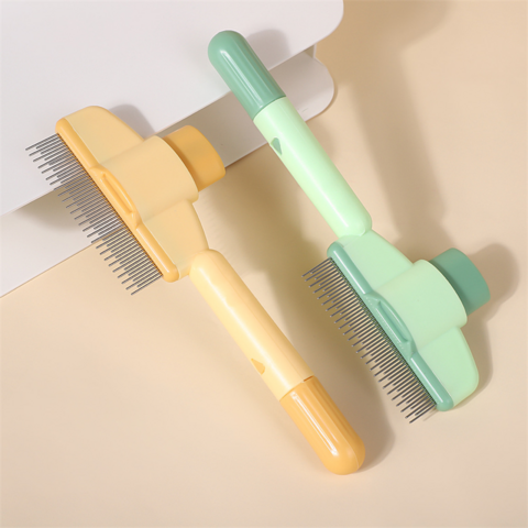 Peigne pour animaux de compagnie, chiens et chats, pour enlever les poils flottants, brosse de massage nettoyante à aiguille en acier, peigne d'épilation à un bouton for sale at factory direct price