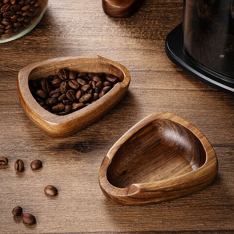 Bandeja de pesaje para granos de café, medidor de nogal, bandeja de pesaje para café, taza medidora, bandeja de distribución en forma de barco para el hogar del proveedor