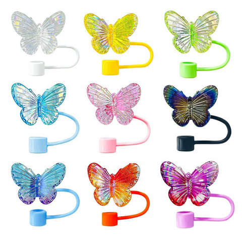 Cubierta de Pajita de Silicona para Vaso Stanley de Estilo Moderno con Diseño de Mariposa Rosa, Accesorio de Bar Ecológico a Prueba de Polvo