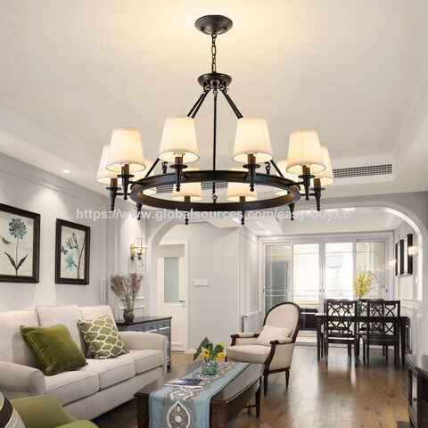Suspensions style américain, lustres modernes et simples pour salon, chambre et salle à manger, lustres rétro en tissu style campagnard