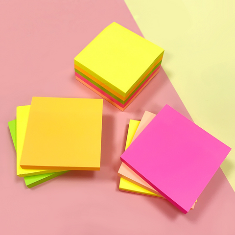 Notas adhesivas fluorescentes, notas adhesivas de color sólido simples y desgarrables, notas de oficina, notas, papel para estudiantes, pegatinas N veces for sale at factory direct price