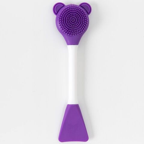 15cm Hot Sale Double Side Cute Bear Silicone Lip Brush Exfoliating Nose Clean Blackhead Removal Brushes With Cream Spatula