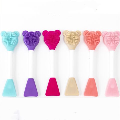 Hot Selling 15cm Silicone Cute Bear Skin Care Beauty Makeup Brush Double Head Facial Spatula 2 in 1 Silicone Brush