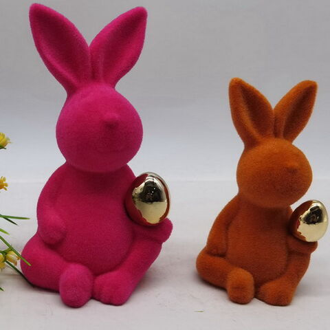 Figuritas de Primavera Personalizables de Conejitos y Mariposas, Objetos Decorativos de Pascua de Cerámica con Terciopelo for sale at factory direct price