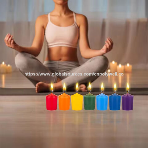 Anpassbare Private-Label-Verpackung Chakra Paraffinwachs Unparfümierte spirituelle Heilungsgeschenk Yoga-Säulen-Votivkerze