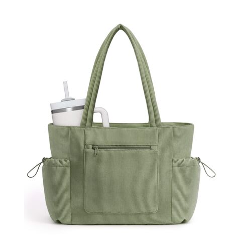 Bolsa Tote para Mulheres, Bolsas Tote de Trabalho com Compartimento para Laptop, Bolsa Tote Grande de Veludo Cotelê com ZÍPER, TECIDO COM GRS