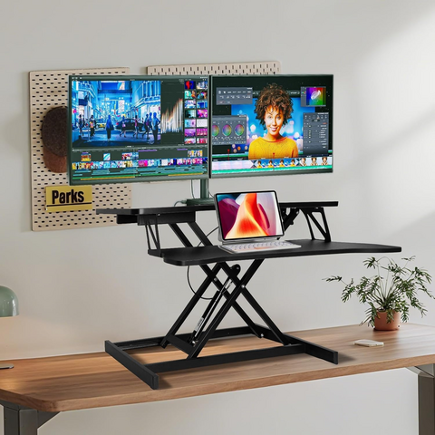 Mesa de Ordenador Neumática Plegable para Sentarse y Estar de Pie con Resorte de Gas, Convertidor de Escritorio Ajustable en Altura para Sobremesa for sale at factory direct price