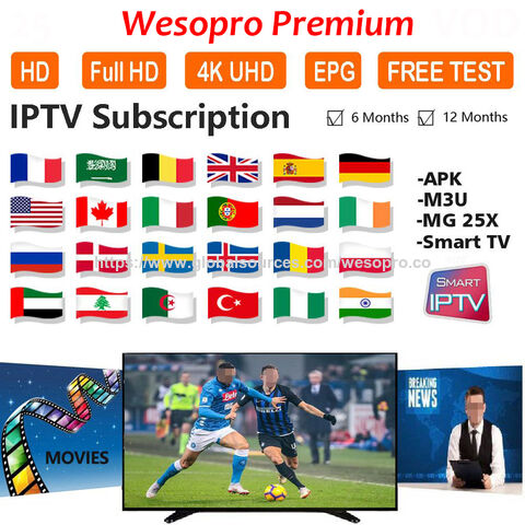 Meilleur abonnement IPTV Wesopro Magnum Platinum Goldenott 12 mois, essai gratuit, liste de lecture M3u, panneau de revendeur de serveur IPTV mondial