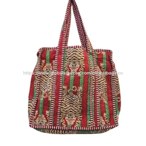 Bolso de viaje bohemio vintage acolchado de tamaño personalizado, bolso de hombro de algodón estampado de alta calidad, bolso de moda con patrón de tigre para mujer for sale at factory direct price