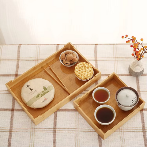 Multifunktionale Bambusplatte - Bambus- und Holzplatte für Teepausen-Snacks, ideal für den Tee-Tisch zu Hause und im Büro
