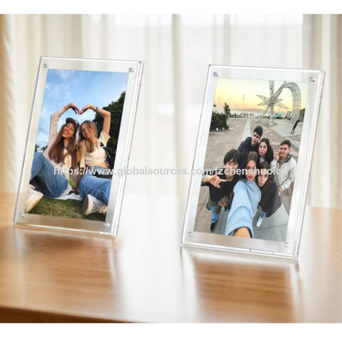Cadre Photo en Métal Acrylique Autoportant avec Logo Personnalisable, Tailles 5x7 et 6x8, Sans Cadre pour Affichage de Bureau avec Aimant