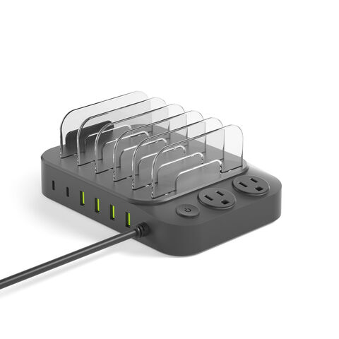 Estación de carga portátil de escritorio para teléfonos inteligentes, múltiples dispositivos, USB tipo C, estación de carga para teléfonos de 6 puertos con tomas de corriente alterna for sale at factory direct price