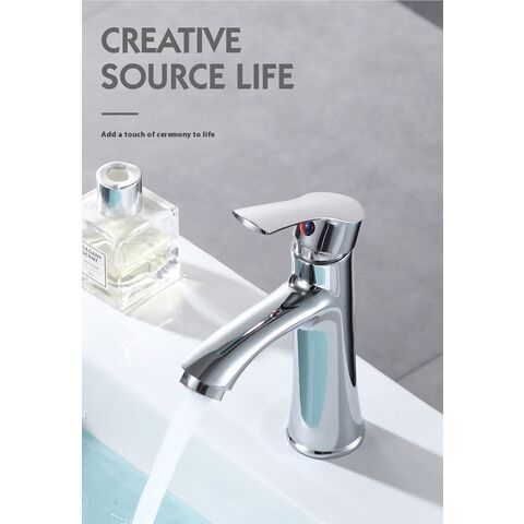 Grifo mezclador monomando de acero inoxidable plateado para lavabo de baño - Grifería para lavamanos y mueble de baño, agua fría y caliente