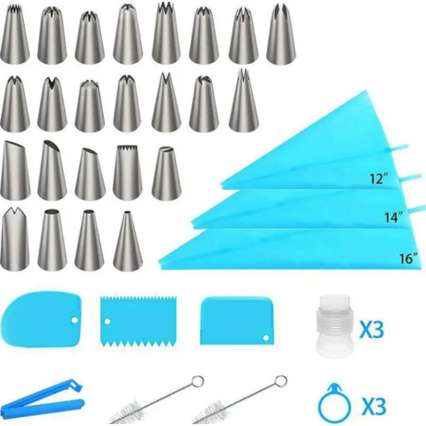 Ensemble de 30 pièces d'outils de décoration de gâteaux et pâtisseries avec douilles à глазурь, poche à douille et outils de boulangerie pour la décoration de gâteaux