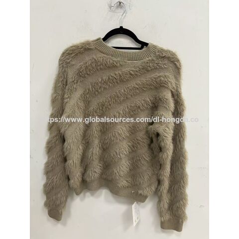 Ropa de punto para mujer, suéter de cuello redondo, jersey de piel sintética de menta