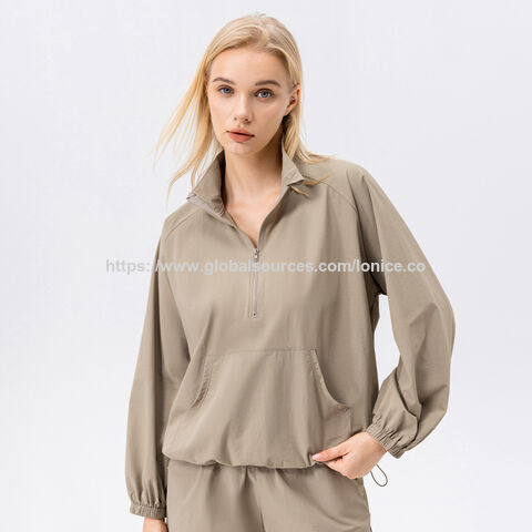 Jaket Wanita Kerah Tinggi Anti Angin, Ringan untuk Lari, Tenis, Yoga, Pakaian Olahraga, Setengah Resleting, Jaket Ukuran Jumbo for sale at factory direct price