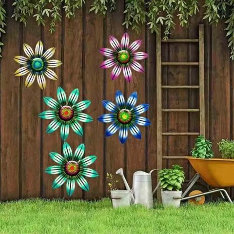 Decoración Metálica de Pared con Flores, Arte Colgante para Decoración del Hogar, Jardín, Exteriores (4 Colores Opcionales)
