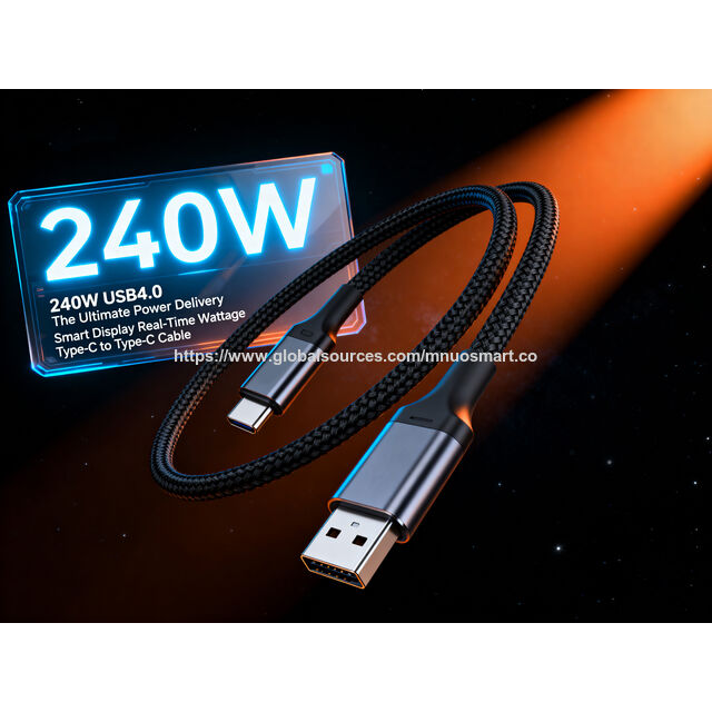 Câble USB C vers USB C MNOU 240W USB4.0 avec Écran Intelligent, Transfert Vidéo 8K, Compatibilité Universelle pour Ordinateur Portable/Tablette/Téléphone
