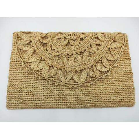 Bolsa de mão de ráfia bege natural grande feita à mão, clutch de noite de verão, bolsa de praia com forro de algodão, bolsa de mão para presente