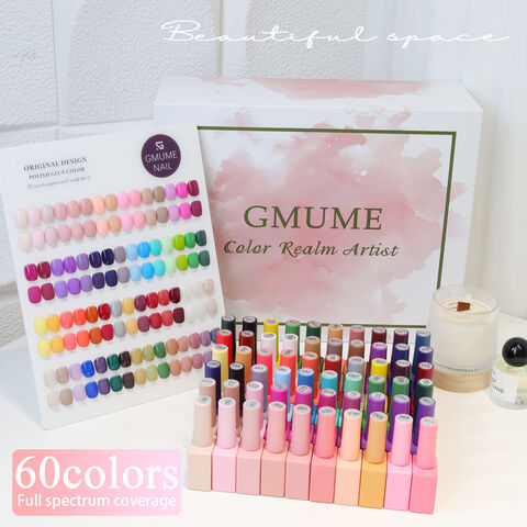Set 60 Pcs Kutek Gel, Botol 15ML, Kemasan kotak hadiah mewah dengan bagan warna. Soak Off Kutek UV untuk Nail Art. Hadiah untuk Wanita.