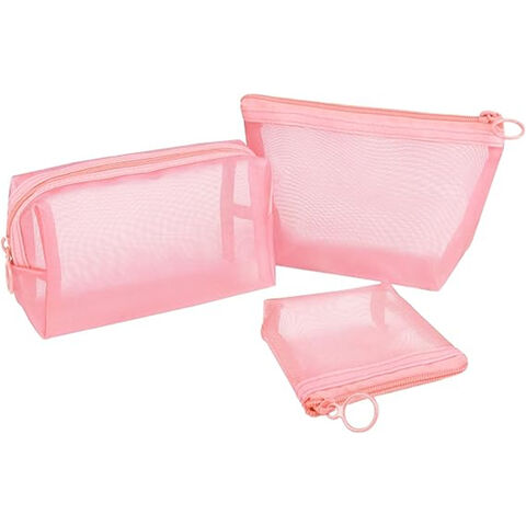 3-Pack Mesh Cosmetic Bag Set - Travel/On-The-Go Makeup Storage, Zipper Closure Small Pouch