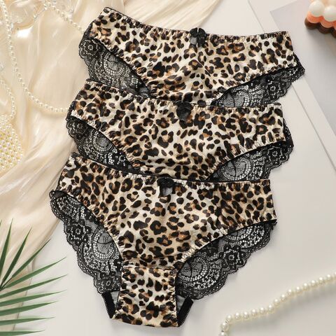 Venta caliente de leopardo de moda, 3 piezas, ropa interior sexy con estampado de talla grande para mujer, estilo europeo y americano, bragas sin costuras de tiro medio for sale at factory direct price