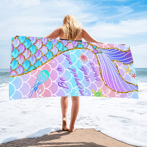 Serviette de Plage en Microfibre de Haute Qualité avec Impression Numérique Moderne Sirène - Serviette de Piscine, Spa, Yoga, Séchage Rapide for sale at factory direct price