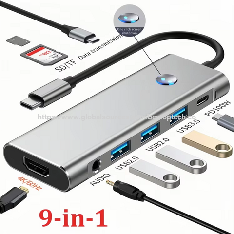 محور USB C 9 في 1، تلفزيون عالي الدقة 4K 60 هرتز، محطة إرساء شحن سريع 100 واط، محول متعدد المنافذ لأجهزة MacBook Pro/Air iPad Laptop for sale at factory direct price