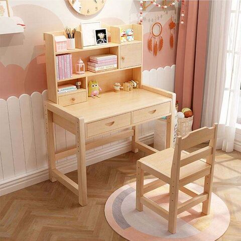 Ensemble bureau et chaise d'apprentissage en bois vert pour enfants, hauteur réglable, table d'étude avec étagère de rangement à 3 niveaux et 4 tiroirs