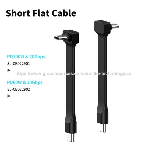 Sunlike Short Flat Type C cable, PD 100W & 20Gbps data transfer, Angle 90 degree design, suitable for connecting power bank for sale at factory direct price