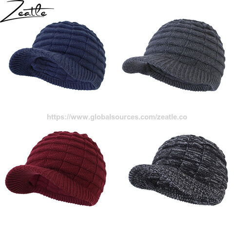 Elegante Wintermütze mit Zopfmuster, Schirmmütze/Taximütze, Strickmütze mit Visier, warmes Plüschfleece-Futter direkt vom Hersteller