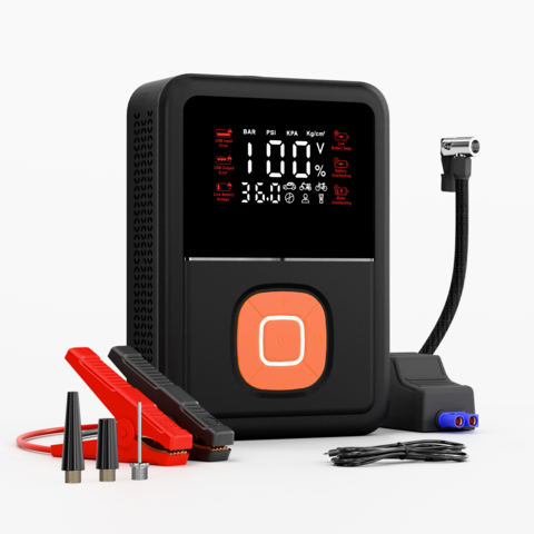 Arrancador de Coche de 12V de Alta Potencia con Compresor de Aire, Banco de Energía Portátil e Inflador de Neumáticos para Uso de Emergencia en Exteriores