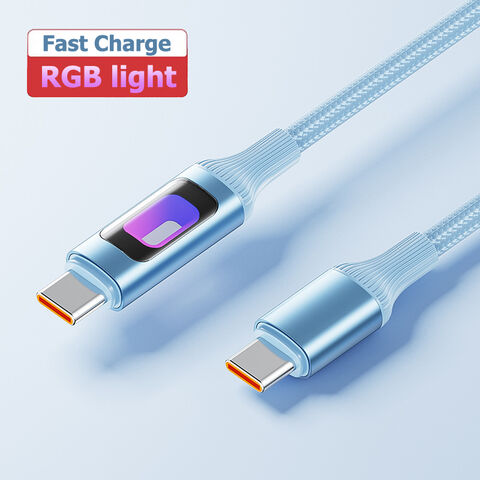 Cabo de Carregamento Rápido PD USB-C para USB Tipo C de Nylon Trançado com Liga de Iluminação RGB, 1 Metro, 60W - Novo Produto em Tendência for sale at factory direct price
