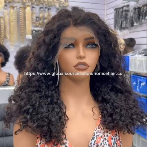 Peruca Frontal de Lace Transparente 13x4, Peruca Ondulada com Ondas de Água, Peruca Cacheada de 18 Polegadas