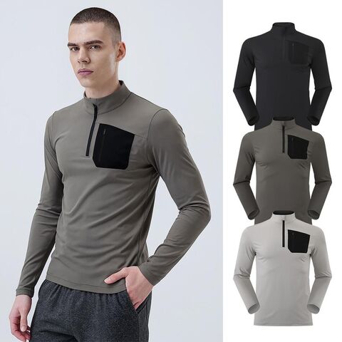 Conjunto Deportivo de Manga Larga con Media Cremallera y Protección UPF 50+ para Hombre 2025 | Transpirable, Mezcla de Algodón y Spandex que Absorbe el Sudor para Deportes al Aire Libre for sale at factory direct price