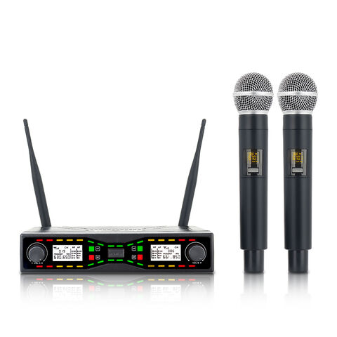Microphone sans fil UHF à main, double canal, fréquence et volume réglables, microphone sans fil pour karaoké for sale at factory direct price