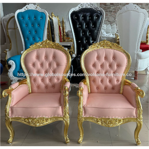 Sillas de rey/princesa personalizadas, sillas de respaldo alto y decoraciones de vestíbulo talladas en madera maciza para el vestíbulo del hotel
