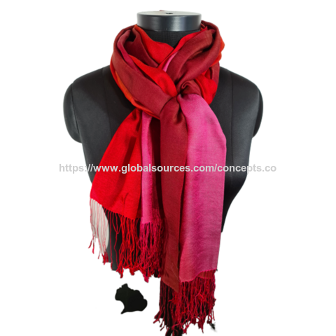 Kaschmir-Maulbeerseide-Schal, schöner rot/rosa farbener Kaschmir-Maulbeerseide-Schal.