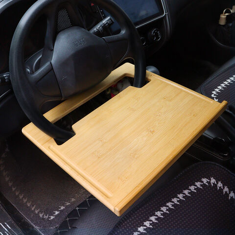 Umweltfreundliches Bambus-Lenkradtablett mit Getränkehalter – Erweiterbares Auto-Organizer-Tablett