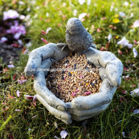 Miniatur-Vogeltränke aus Kunstharz für den Außenbereich, dekorativer Stein, Vogeltränke mit Vogel in der Hand, Landschaftsbau, Kunstharzhandwerk for sale at factory direct price