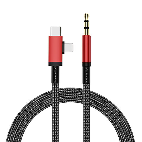Adaptador USB-C a Lightning a Jack de Auriculares de 3.5 mm (2 en 1) para i-Phone 16 15 14 Pro Max Divisor de Cable de Audio AUX - Rojo