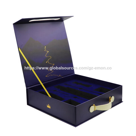 Caja de Vino Personalizada de Lujo con Estampado en Caliente Dorado para Champagne, Brandy, Regalo Magnético for sale at factory direct price