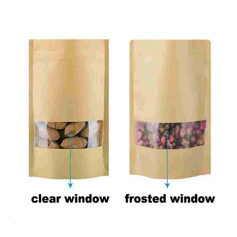 Bolsa de Papel Kraft Marrón Mate de Alta Barrera y Grado Alimenticio con Ventana Transparente para Empaque de Café con Válvula y Cremallera for sale at factory direct price