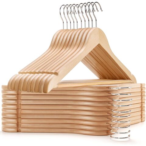 Paquete de 30 Perchas de Madera Natural de 44,5 cm con Barra y Ranura, Perchas Resistentes para Camisetas, Camisas, Trajes, Abrigos, Vestidos, Bodas