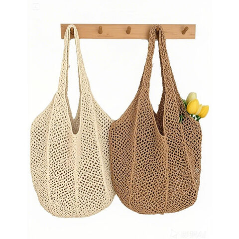 Oem Wholesale Bulk Multi-color Handwoven Crochet Beach Tote Bag