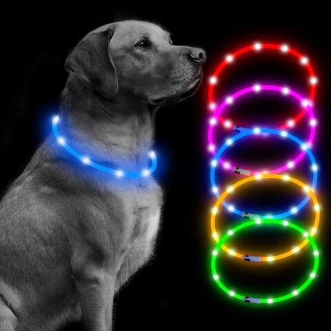 Individuell anpassbares, wiederaufladbares LED-Hundehalsband mit USB, leuchtendes Sicherheitshalsband für Haustiere, zuschneidbares Silikon-Hundehalsband mit Beleuchtung für Nachtspaziergänge
