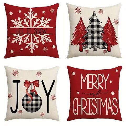 Juego de 4 fundas de almohada navideñas, 45x45 cm, ideal para salón, dormitorio, decoración navideña (sin relleno) for sale at factory direct price