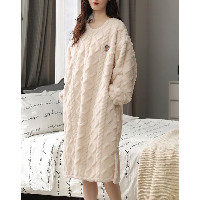 Bata de Noche de Forro Polar Coral para Mujer - Bata Larga de Franela, Vestido Cálido de Invierno para Estar en Casa que Puede Usarse en el Exterior