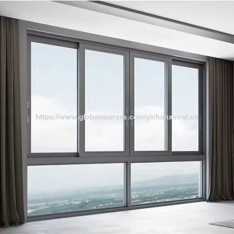 Moderne, wasserdichte und schallisolierte Aluminium-Glas-Schiebefenster für Villenprojekte, Hängevorhang, horizontale Öffnung for sale at factory direct price
